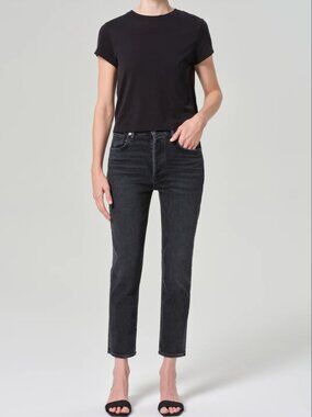 AGOLDE High Rise Riley Washed Black Straight Crop Jeans Size 29